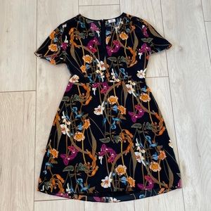 Aritzia Little Moon Bluebell Dress Medium Black Floral Short Sleeve Mini